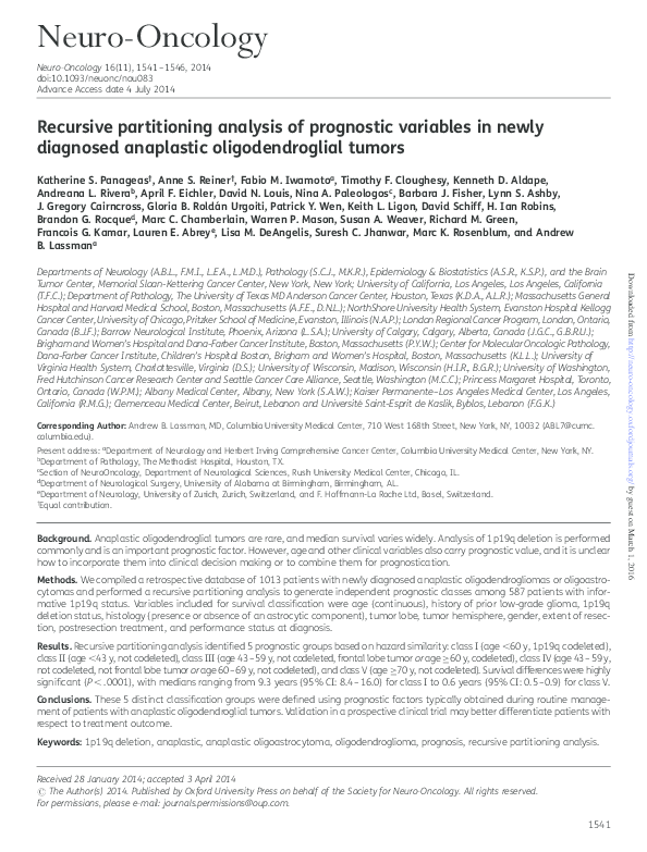 (PDF) Recursive partitioning analysis of prognostic variables in newly ...