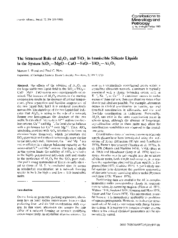 (PDF) The structural role of Al2O3 and TiO2 in immiscible silicate ...