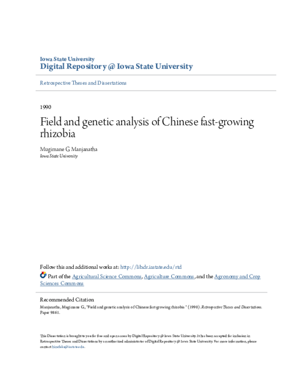 (PDF) Field and genetic analysis of Chinese fast-growing rhizobia