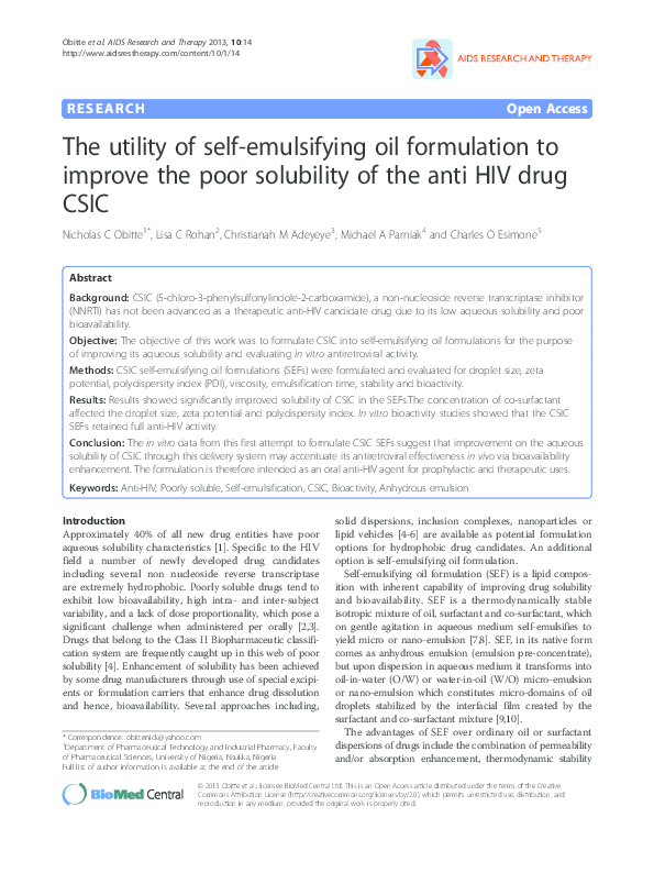 (PDF) The utility of self-emulsifying oil formulation to improve the ...