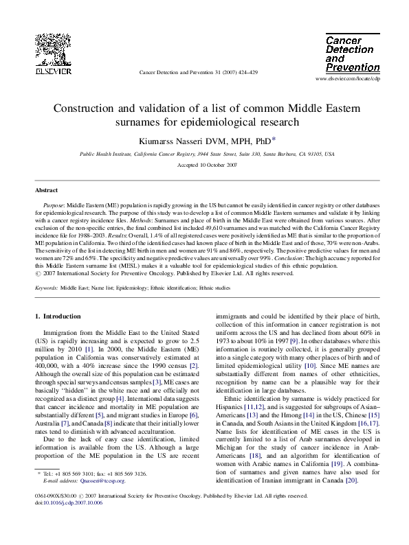  pdf construction and validation of a list of common middle eastern