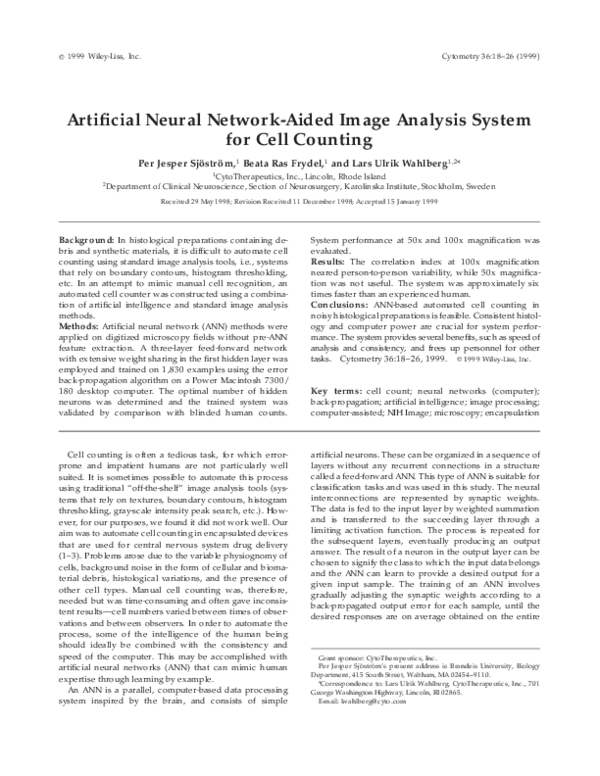 (PDF) Artificial neural network-aided image analysis system for cell ...