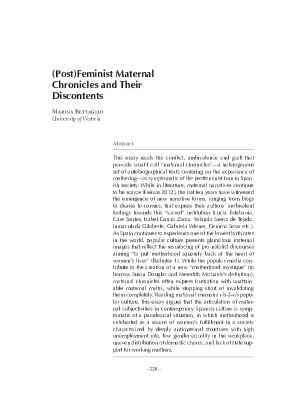 (Post)Feminist Maternal Chronicles and Their Discontents
