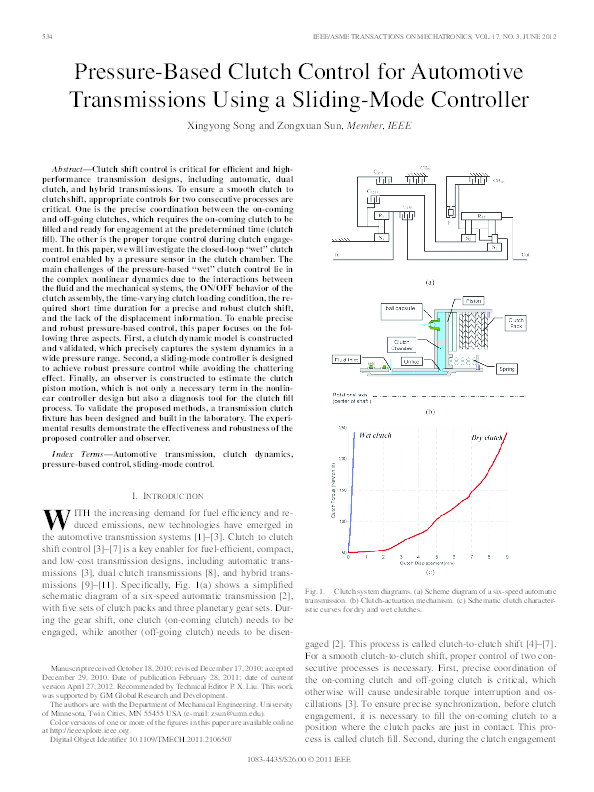 (PDF) Pressure-Based Clutch Control for Automotive Transmissions Using ...