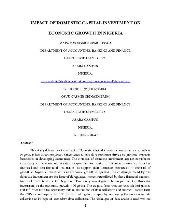 (DOC) Impact of domestic capital investment on the economic growth in ...