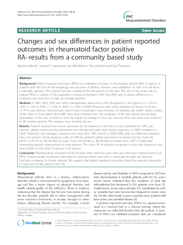 (PDF) Changes and sex differences in patient reported outcomes in ...