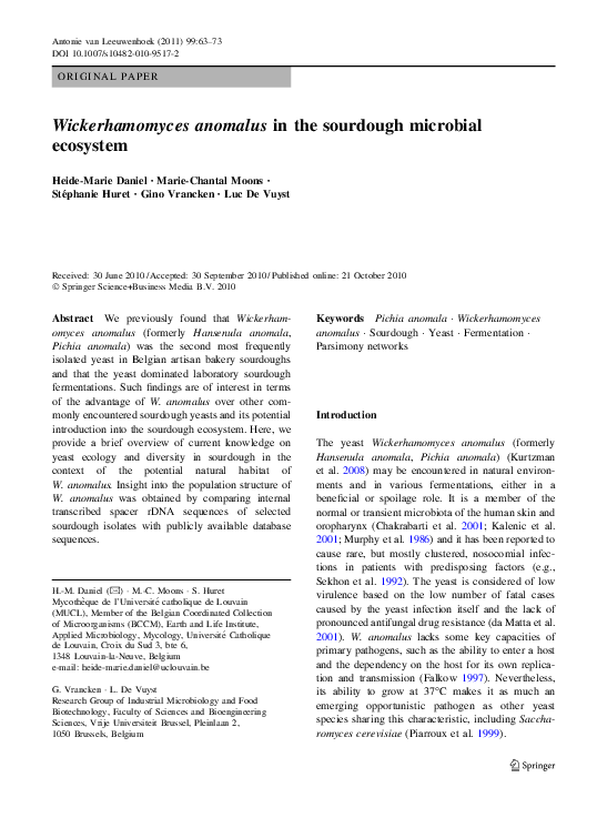 (PDF) Wickerhamomyces anomalus in the sourdough microbial ecosystem