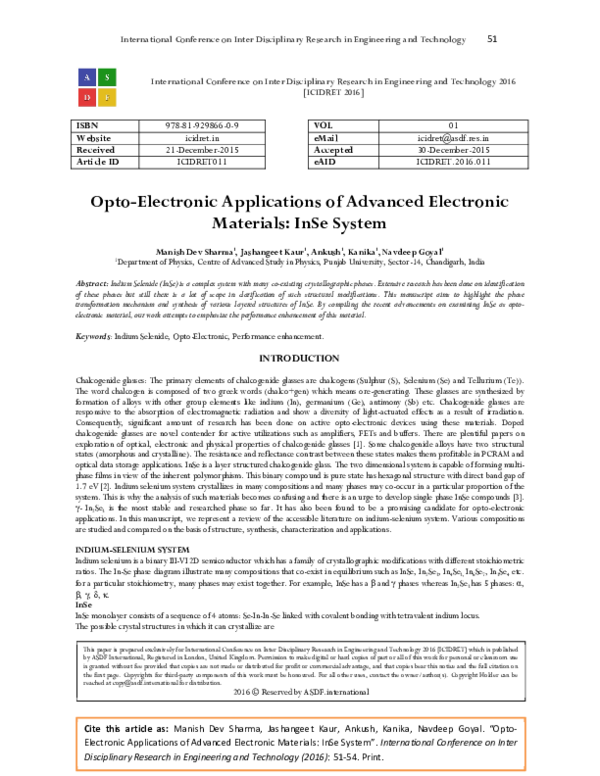 (PDF) OptoElectronic Applications of Advanced Electronic Materials