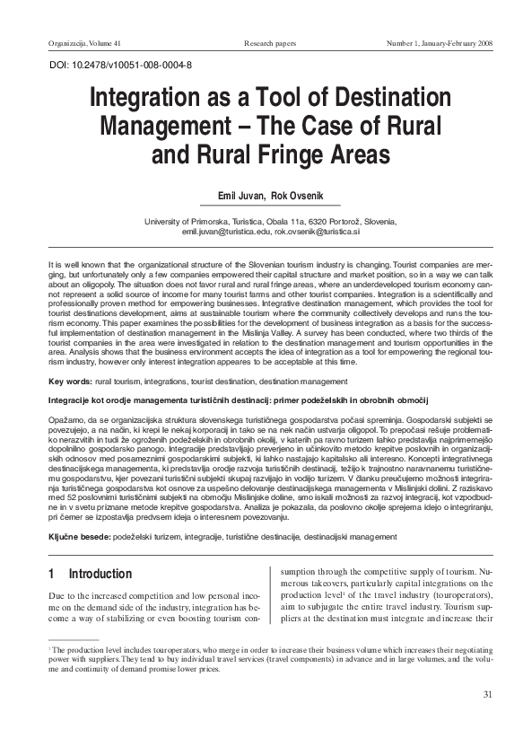 (PDF) Integration as a Tool of Destination Management - The Case of ...
