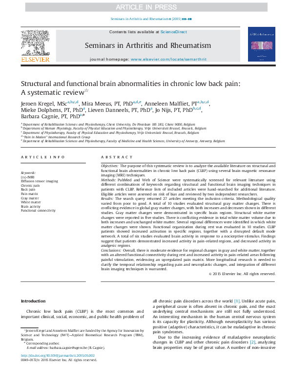(PDF) Structural and functional brain abnormalities in chronic low back ...
