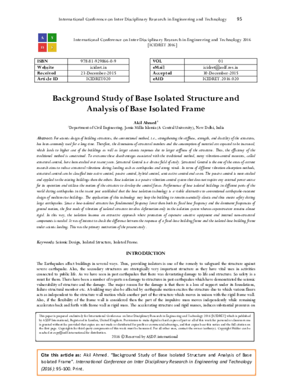 (PDF) Background Study of Base Isolated Structure and Analysis of Base ...