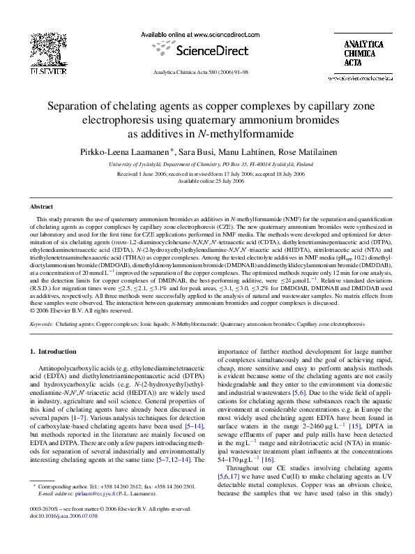 (PDF) Separation of chelating agents as copper complexes by capillary ...