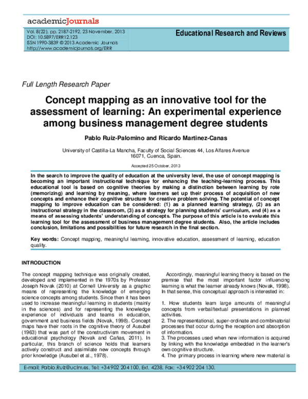 (PDF) Concept mapping as an innovative tool for the assessment of ...