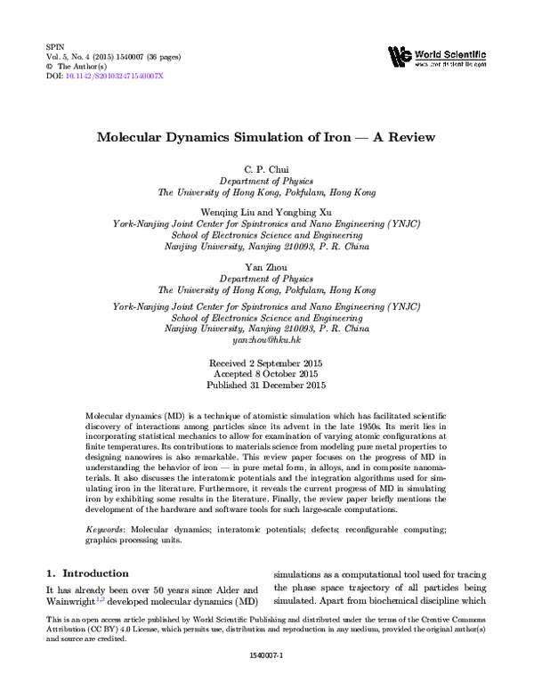 (PDF) Molecular Dynamics Simulation of Iron — A Review