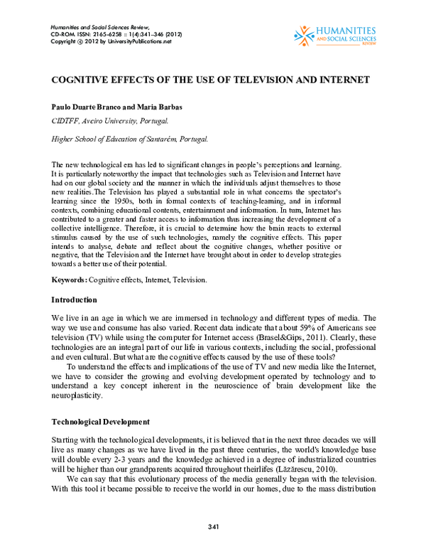 (PDF) COGNITIVE EFFECTS OF THE USE OF TELEVISION AND INTERNET