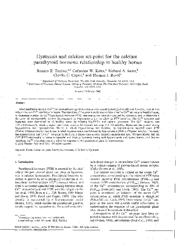 (PDF) Hysteresis and calcium setpoint for the calcium parathyroid hormone relationship in