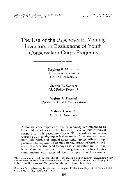 (PDF) The use of the psychosocial maturity inventory in evaluations of ...