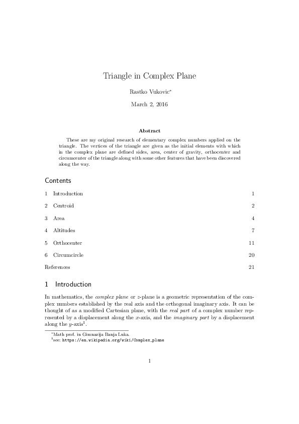 (PDF) Triangle in Complex Plane