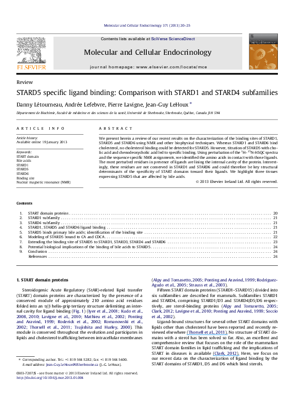 (PDF) STARD5 specific ligand binding: Comparison with STARD1 and STARD4 ...