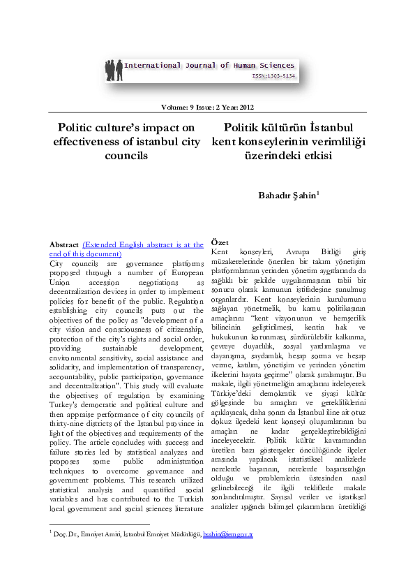 (PDF) Politic culture’s impact on effectiveness of istanbul city councils
