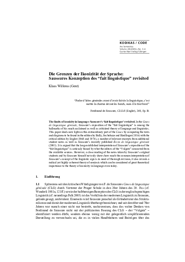 (PDF) Die Grenzen der Ikonizität der Sprache Saussures Konzeption des (PDF) Die Grenzen der Ikonizität der Sprache Saussures Konzeption des
