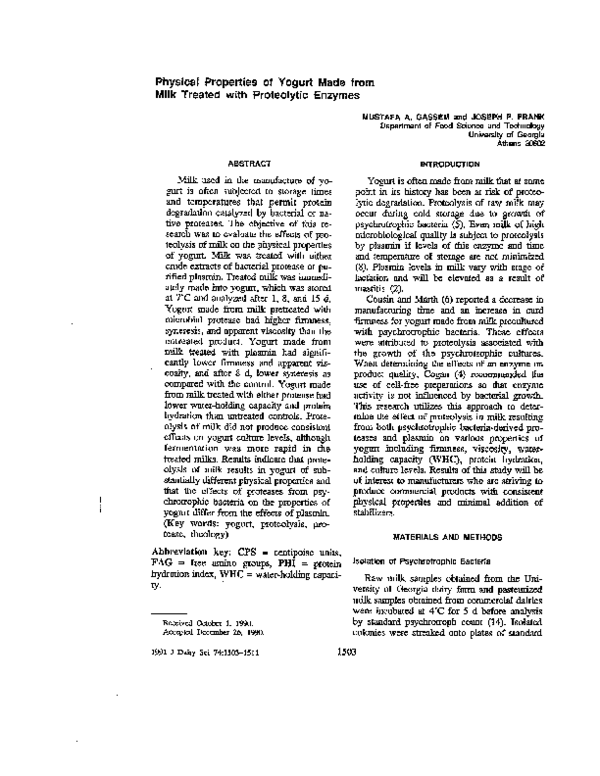 (PDF) Physical Properties of Yogurt Made from Milk Treated with ...