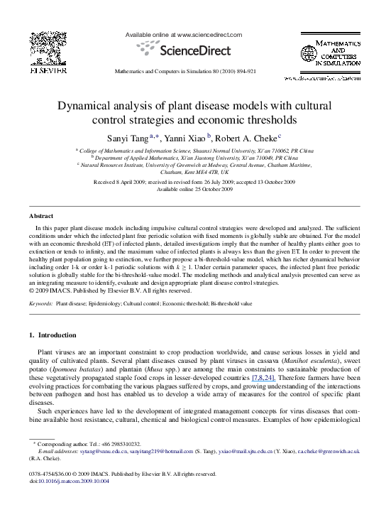 (PDF) Dynamical analysis of plant disease models with cultural control ...