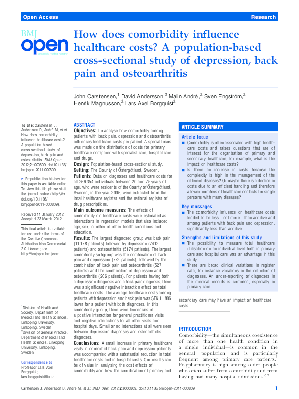 (PDF) How does comorbidity influence healthcare costs? A population ...