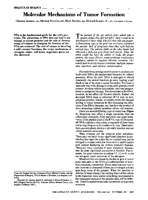 (PDF) Molecular mechanisms of tumor formation