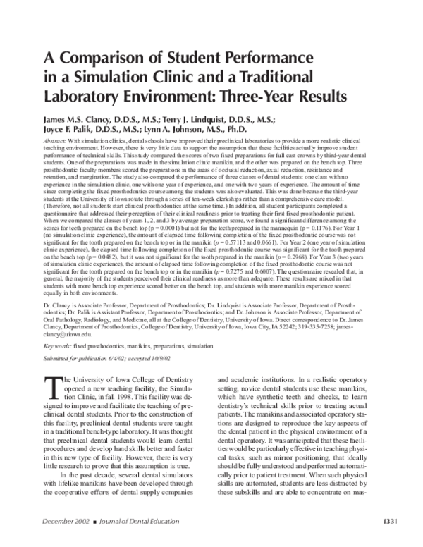 (PDF) A comparison of student performance in a simulation clinic and a ...