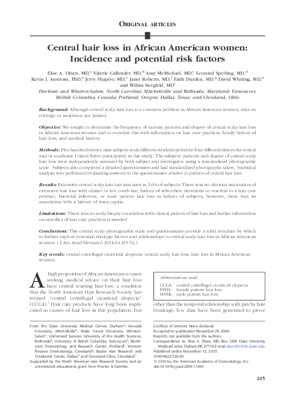 (PDF) Central hair loss in African American women Incidence and