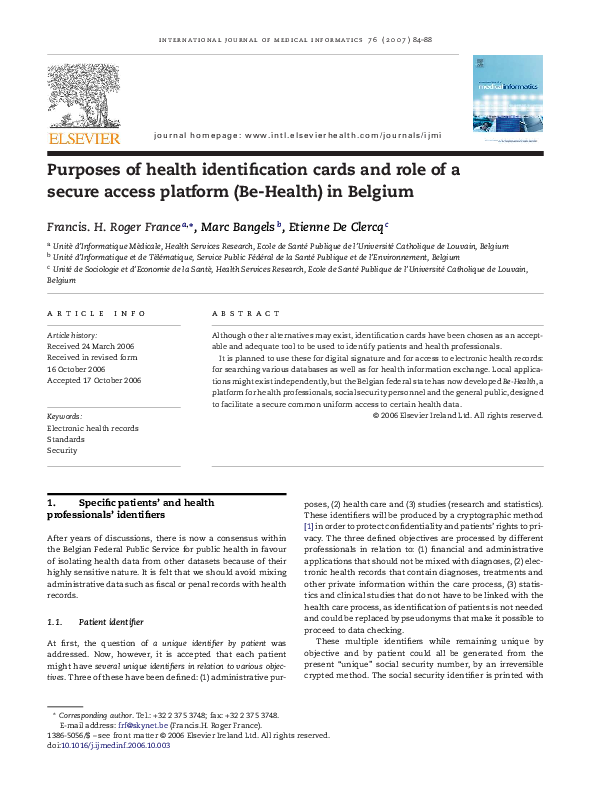 (PDF) Purposes of health identification cards and role of a secure ...