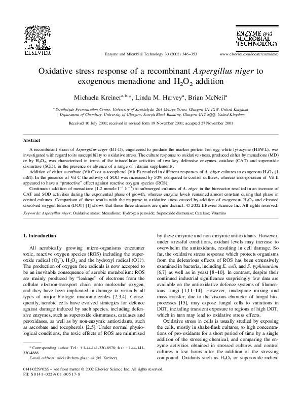 (PDF) Oxidative stress response of a recombinant Aspergillus niger to ...