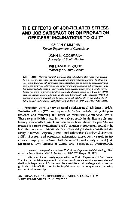 (PDF) THE EFFECTS OF JOB-RELATED STRESS AND JOB SATISFACTION ON ...