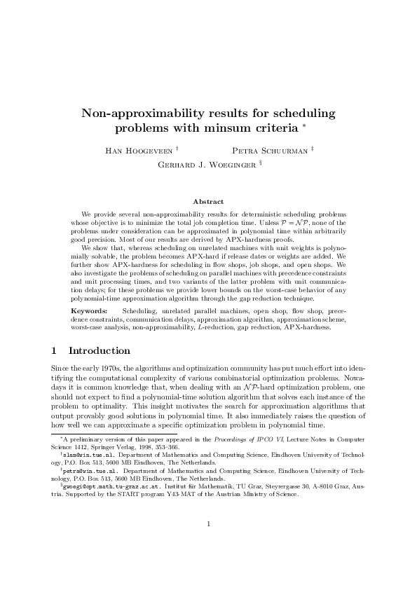 (PDF) Non-Approximability Results for Scheduling Problems with Minsum ...