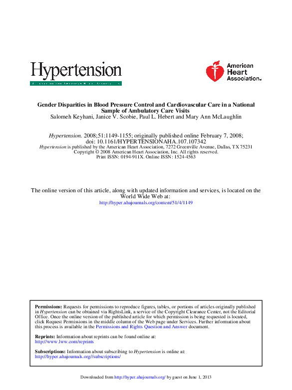 (PDF) Gender Disparities in Blood Pressure Control and Cardiovascular ...