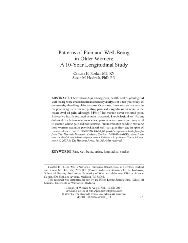 (PDF) Patterns of Pain and Well-Being in Older Women: A 10-Year ...