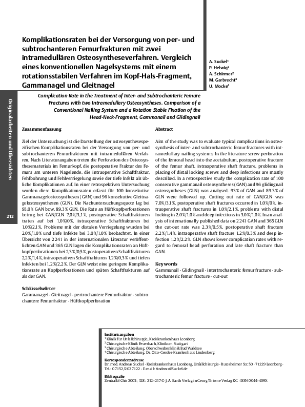 (PDF) [Complication rate in the treatment of inter- and subtrochanteric ...