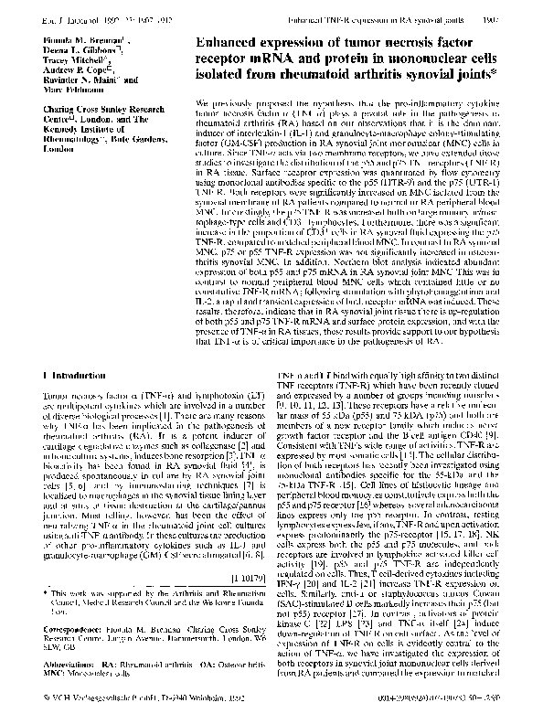 (PDF) Enhanced expression of tumor necrosis factor receptor mRNA and ...