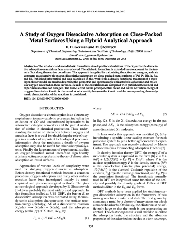 (PDF) A study of oxygen dissociative adsorption on close-packed metal ...