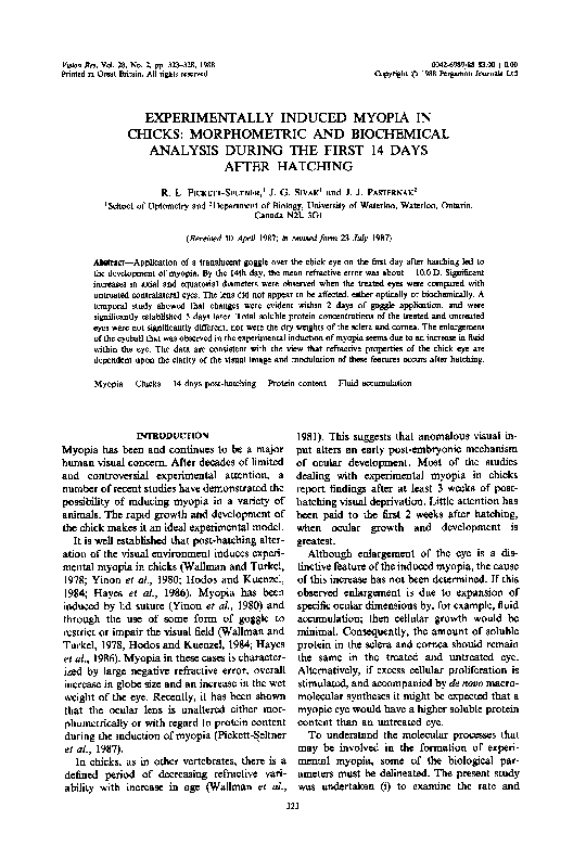(PDF) Experimentally induced myopia in chicks: morphometric and ...