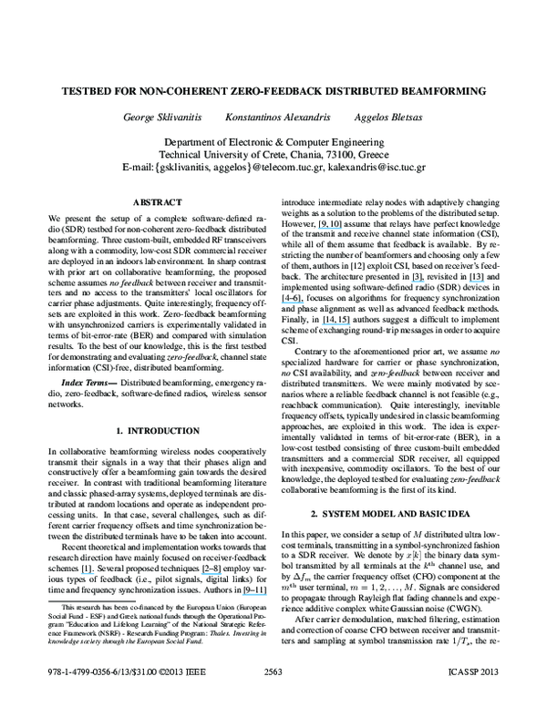 (PDF) Testbed for non-coherent zero-feedback distributed beamforming