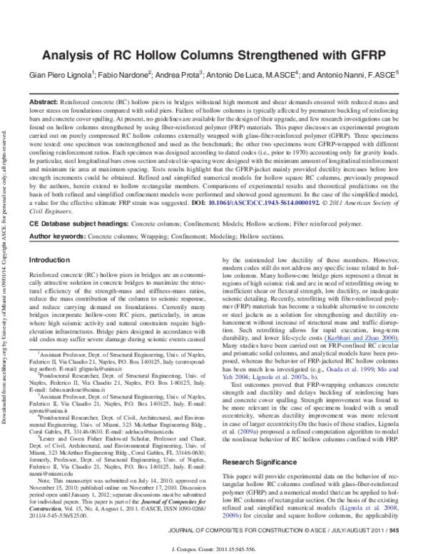 (PDF) Analysis of RC Hollow Columns Strengthened with GFRP