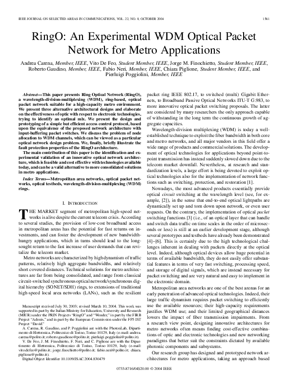 (PDF) RingO: An Experimental WDM Optical Packet Network for Metro ...