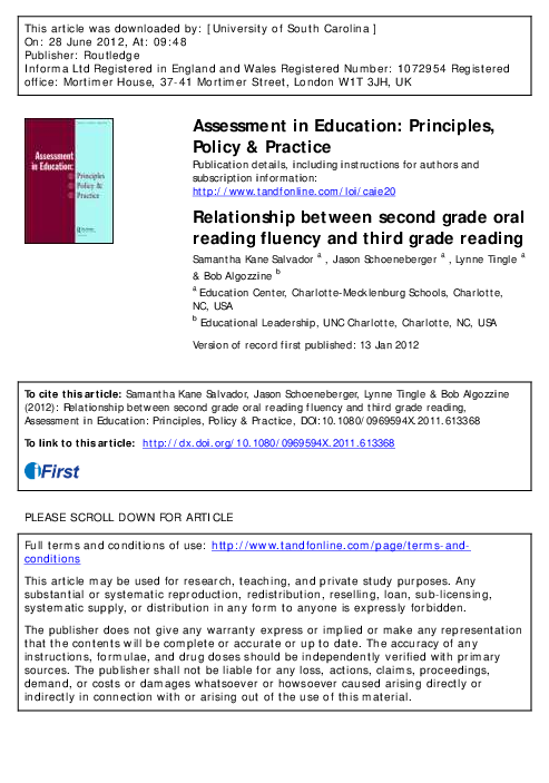 (PDF) Relationship between second grade oral reading fluency and third ...