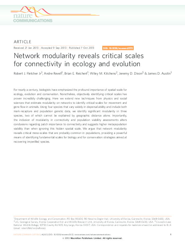 (PDF) Network modularity reveals critical scales for connectivity in ...
