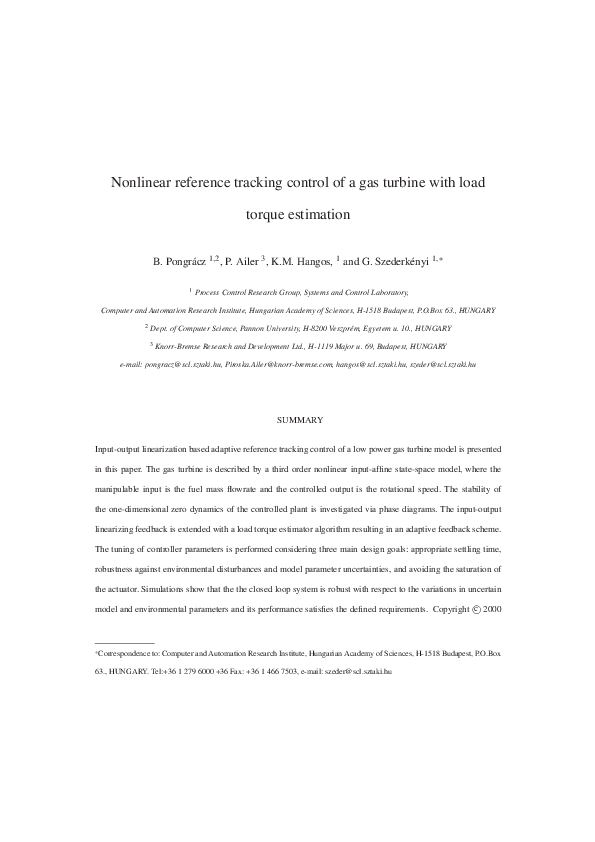 (PDF) Nonlinear reference tracking control of a gas turbine with load ...