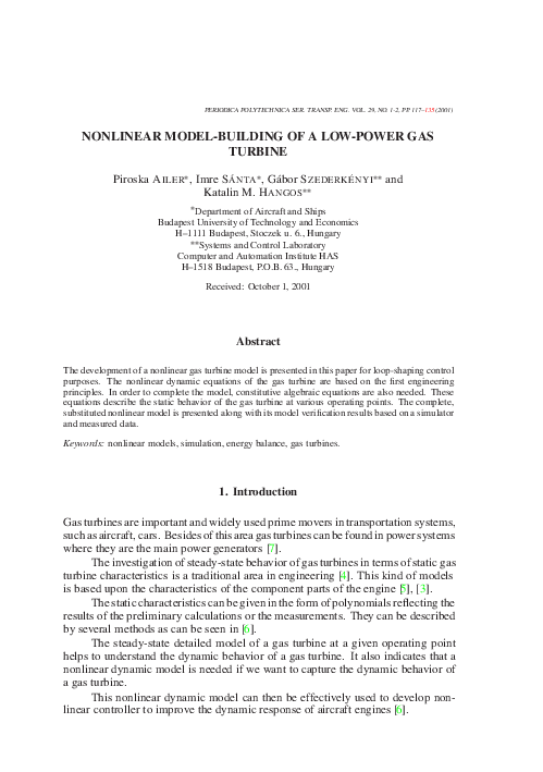 (PDF) Nonlinear model-building of a low-power gas turbine