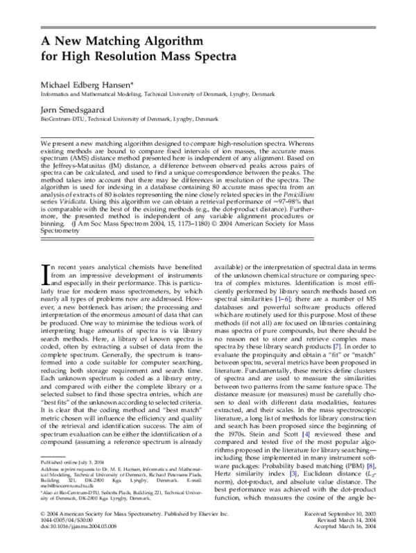 (PDF) A new matching algorithm for high resolution mass spectra