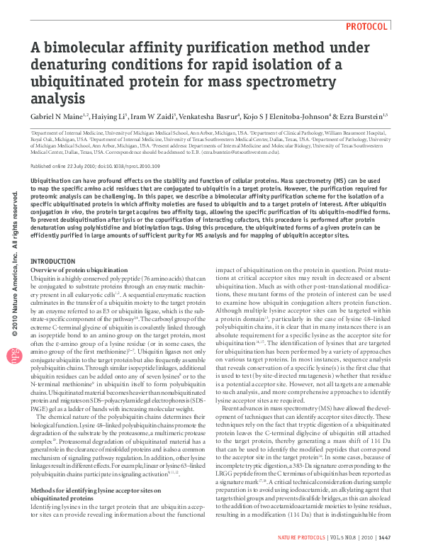 (PDF) A bimolecular affinity purification method under denaturing
